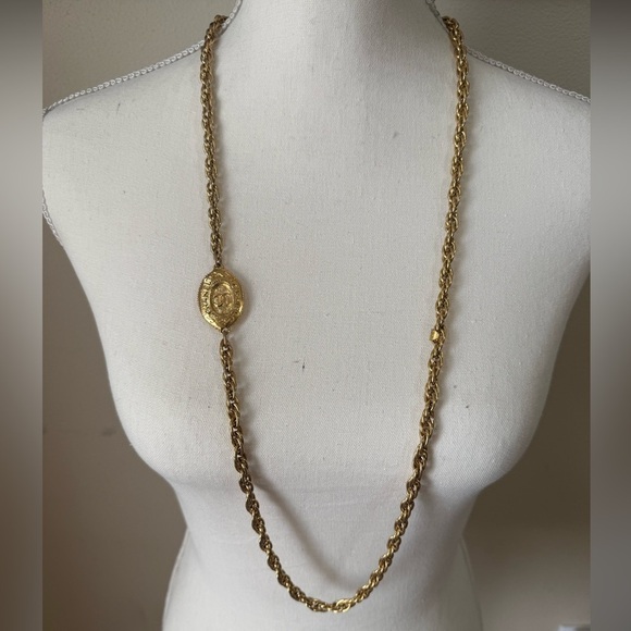CHANEL Vintage Gold CC Logo Medallion Long Necklace - Picture 1 of 9